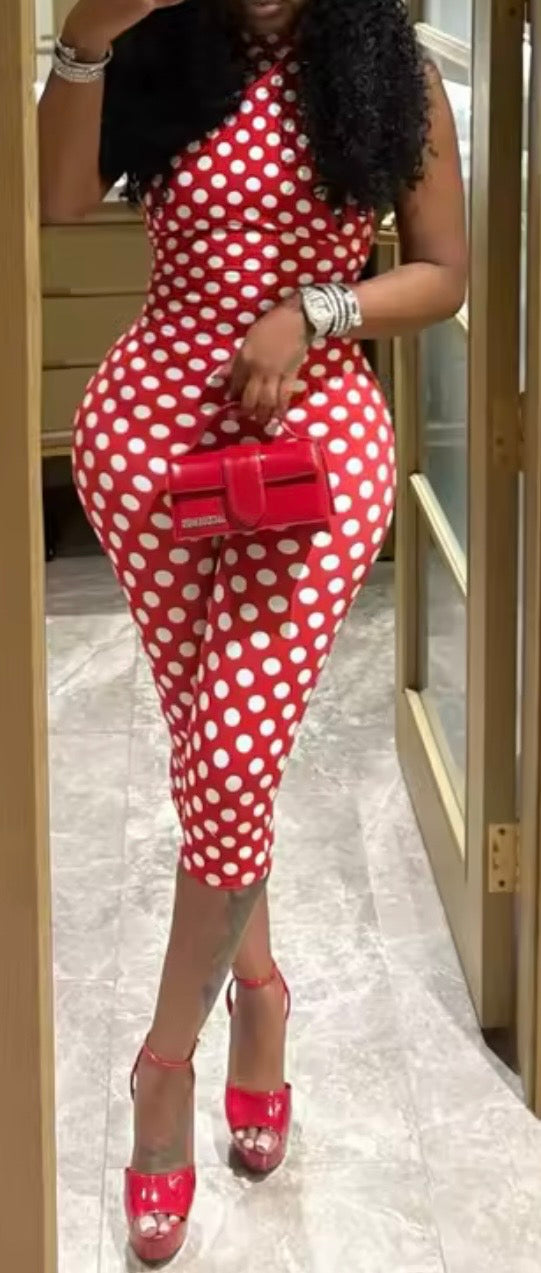 Polka Dot Halter Jumpsuit ❤️🤍