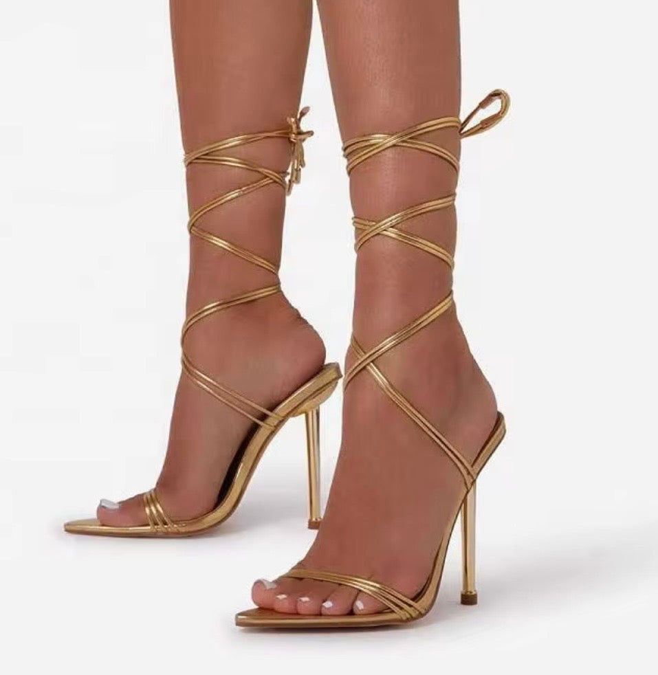 Porshay Luxe Lace-Up Stiletto Heels
