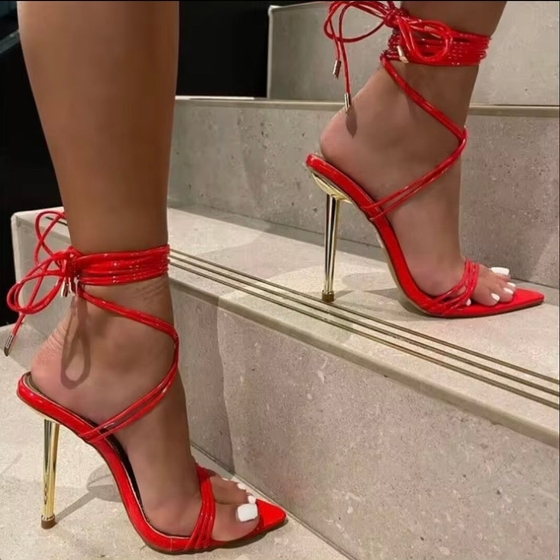 Porshay Luxe Lace-Up Stiletto Heels