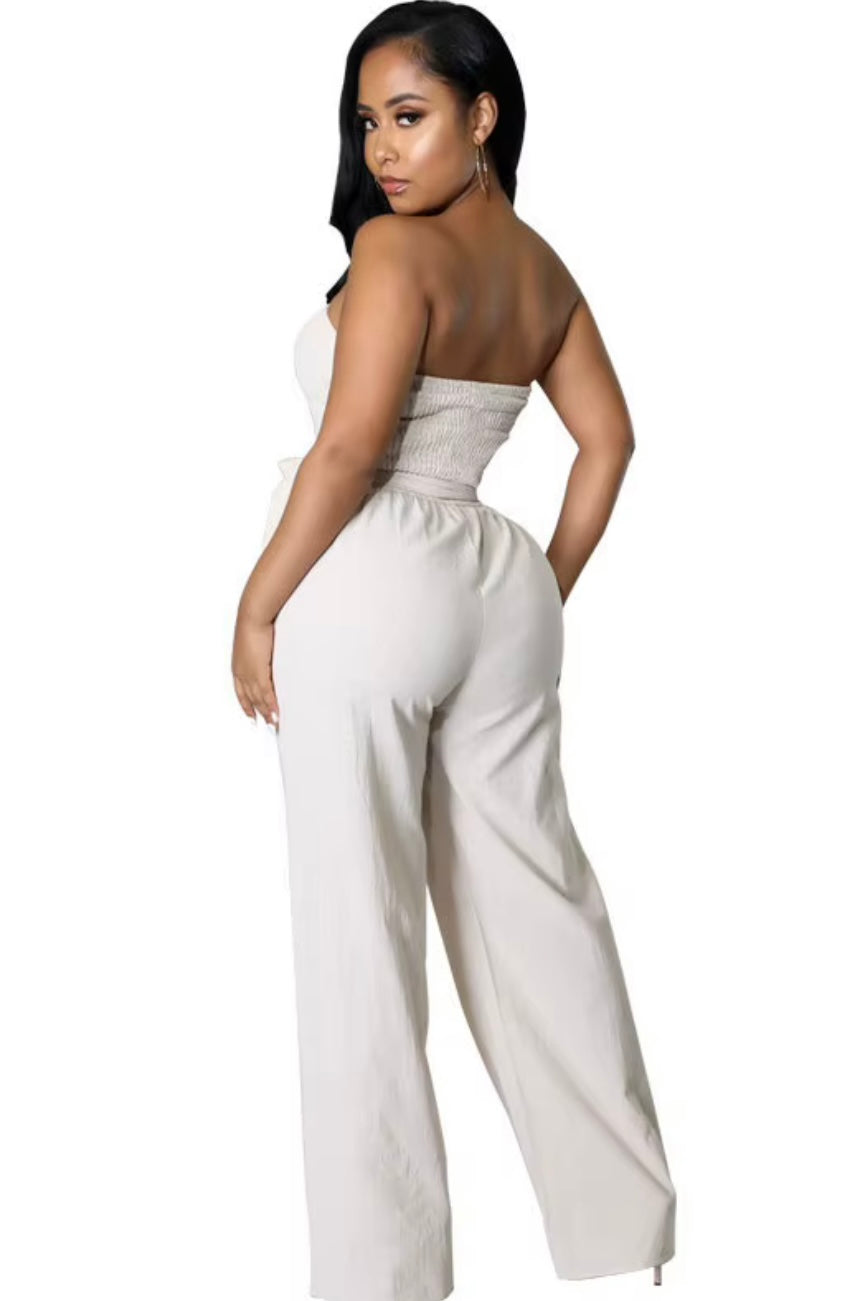 All White Affair Strapless Jumpsuit