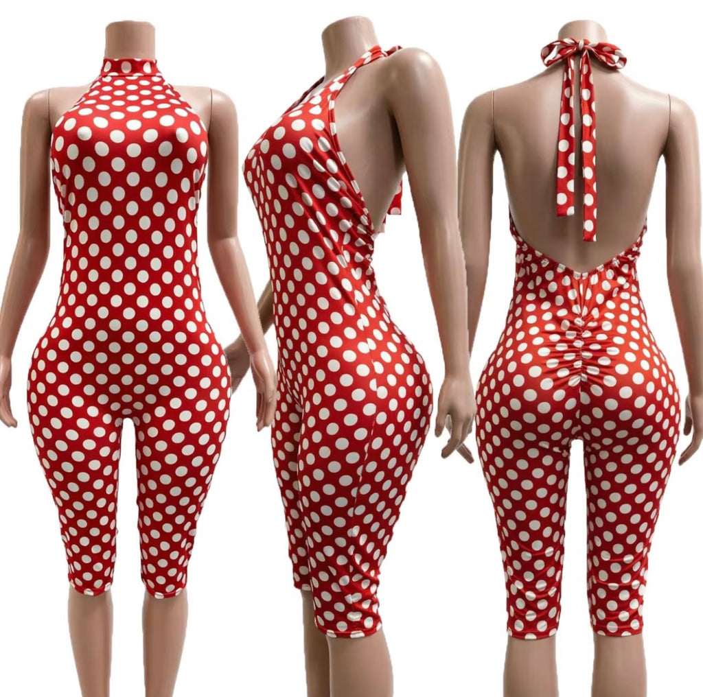 Polka Dot Halter Jumpsuit ❤️🤍